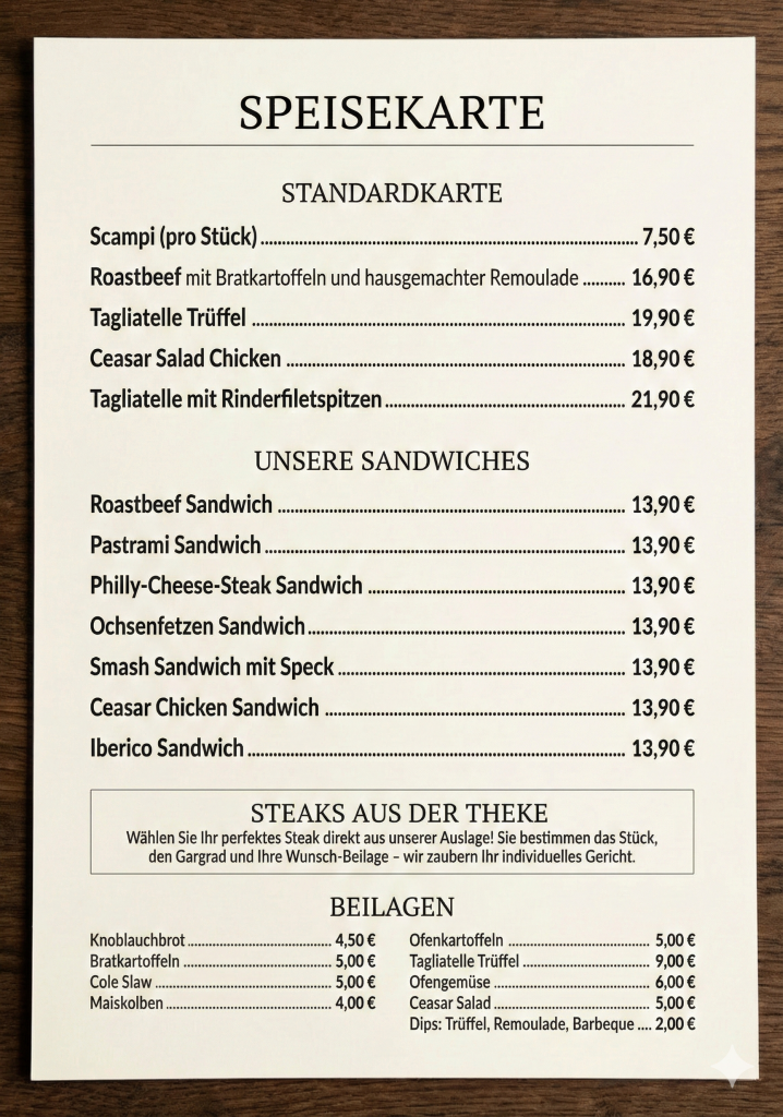 Speisekarte Munich Prime Meat